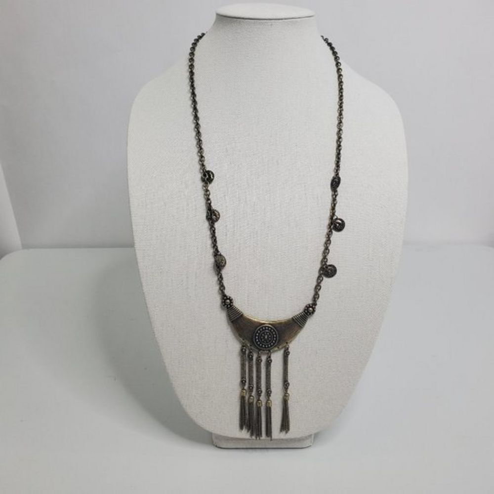 Boho Necklace Dangle Fringe Charms‎ Coin Gold Tone